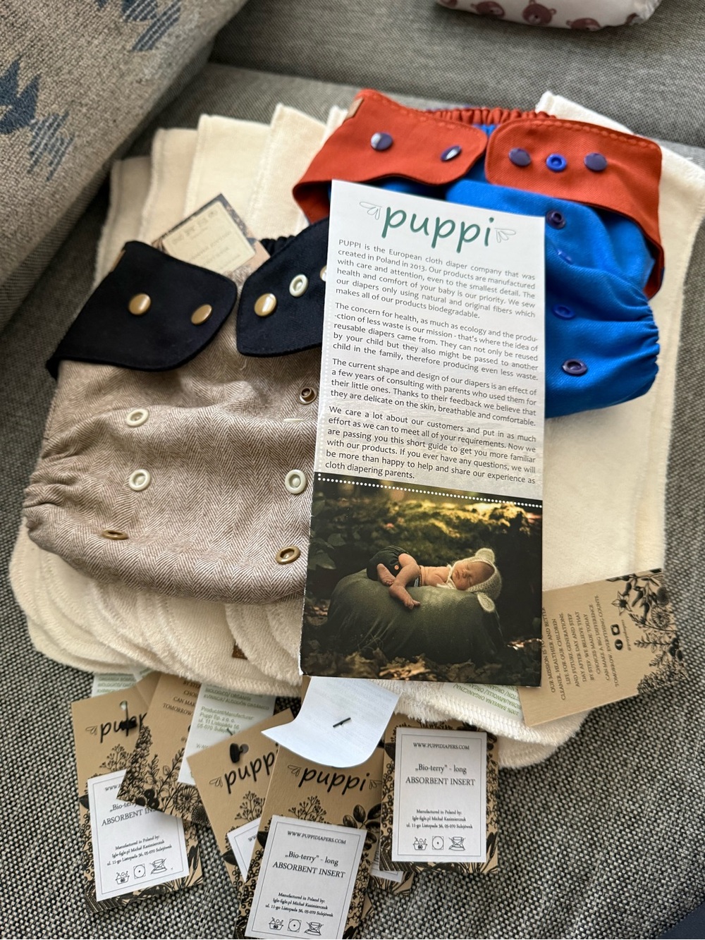 Puppi Wool Cloth Diaper Cover Set (OS + covers x 2  9 organic cotton inserts)
